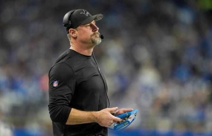 A painful loss in the playoffs as Lions coach Dan Campbell names Jared Goff, the locker room, and plans major departures.