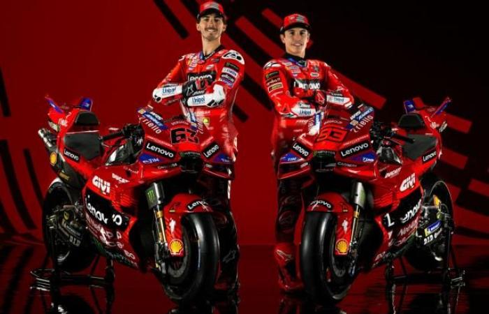 Francesco Bagnaia and Marc Marquez appear with the Ducati GP25