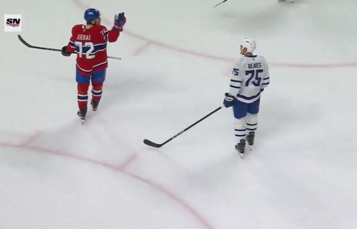 Reaves taunts Xhekaj saying he looks bad since the Leafs won 7-3