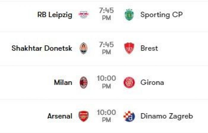 Schedule of matches today, Wednesday, in the Champions League