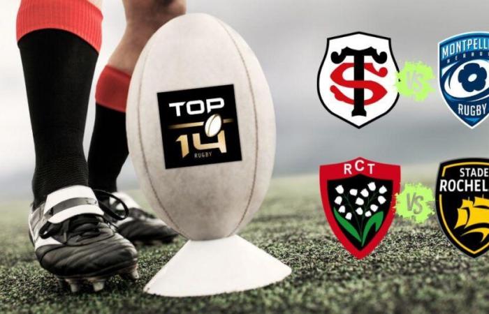 Your Toulouse/Montpellier and Toulon/La Rochelle Rugby Matches at what time and on which channel?