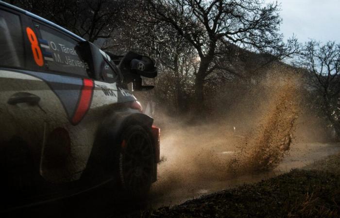 Ott Tänak takes the lead during the shakedown of the Monte-Carlo Rally.