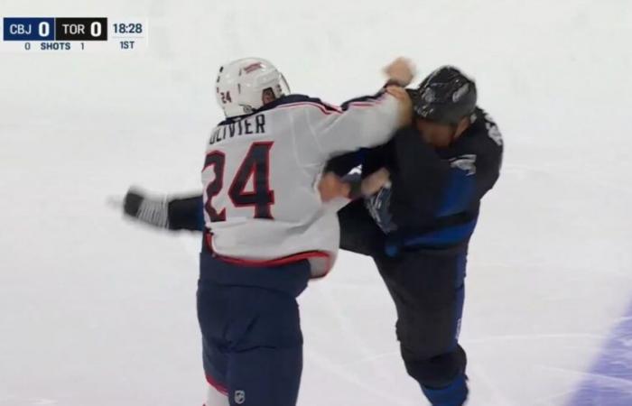 Furious heavyweight fight between Ryan Reaves and Mathieu Olivier