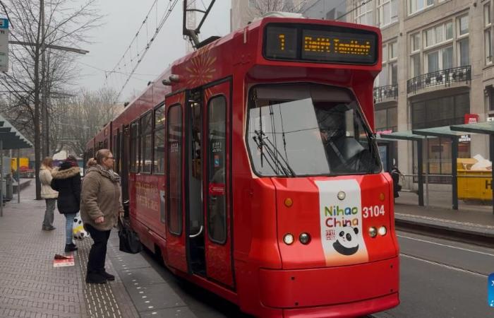 A festively decorated tram celebrates Chinese New Year in the Netherlands