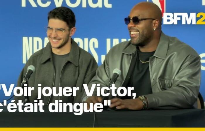 Teddy Riner and Esteban Ocon speak before the “celebrity match”