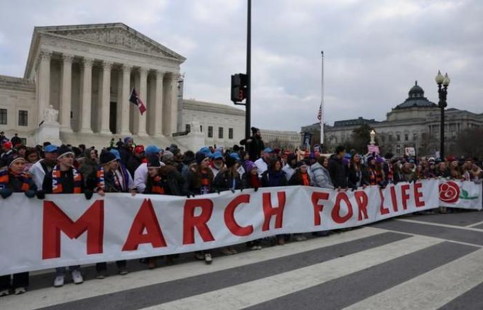 Tens of thousands of anti-abortion activists parade in Washington, hailed by Donald Trump