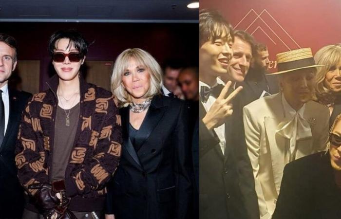 j-hope (BTS), G-DRAGON and Taeyang (BIGBANG) pose with Emmanuel and Brigitte Macron – K-GEN