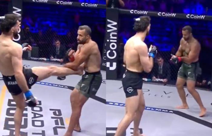 His opponent breaks his arm in two on a kick