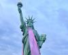 Haut-Rhin. What is this pink scarf doing on the Statue of Liberty in Colmar?