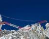 The crane on a construction site in Chamonix split in two