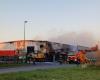 The Malplanche warehouse in Sartilly-Baie-Bocage ravaged by fire last night