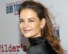 The splendid appearance of Katie Holmes in a black satin dress on Broadway