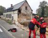 Near Deauville, the gable of a house collapses