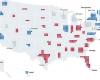 the map of the first results of the American election between Harris and Trump