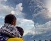 The ash column of the Indonesian volcano Lewotobi Laki-Laki rises several kilometers into the sky