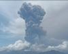 the Laki-Laki volcano erupts again and causes an impressive column of ash