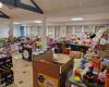 a large solidarity collection of unused toys organized to give them a second life