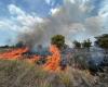 A violent fire devastates the vegetation near the Koné airfield