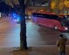 the impressive police escort for the arrival of the Israeli bus at the Stade de France