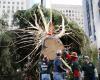 the famous giant Christmas tree at New York's Rockefeller Center has arrived