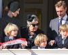 Princess Caroline happy grandmother with her seven grandchildren on the balcony of the princely palace