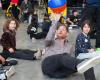 Prince Harry plays sitting volleyball in Canada with elementary school students