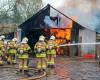 Near Rouen: fire in an agricultural building, burning straw mobilizes firefighters