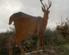 a monumental deer sculpture installed above Chooz