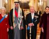 King Charles III carries the Founder's Sword of Qatar and Emir Tamim wears the Order of the Bath at the State Banquet at Buckingham