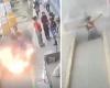 In these spectacular images, the ground explodes under the feet of a passerby who was scared of her life