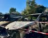 in Nice, several charred cars in the private parking lot of a residence