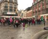 around a hundred people gathered in Reims