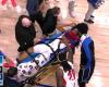 Jaden Ivey injured in the leg and taken out on a stretcher