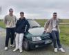 these three friends are preparing for a tour of Europe in a Peugeot 205