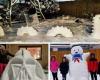 Nessie, Darth Vader and Ghostbusters Stay Puft Marshmallow Man among the snowman creations of mum in Blackburn, West Lothian; Loch Ness Monster creation took 3 hours to build