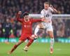 Curtis Jones (Liverpool) suffers a muscle injury to his right leg against Lille